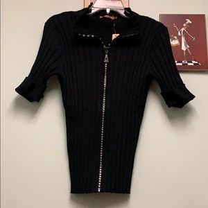 Black short sleeve zipper with bling sweater
